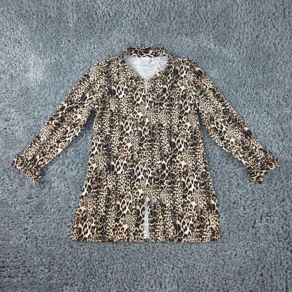 Chico's Tops - Chico's Shirt Womens 0 US 4 Beige Black Animal Print Long Sleeve Pullover